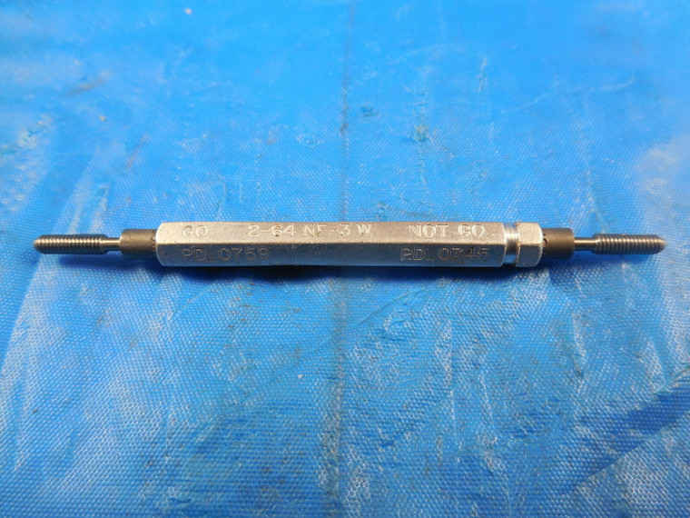2 64 NF 3 SET THREAD PLUG GAGE #2 .086 GO NO GO P.D.'S = .0759 & .0745 QUALITY