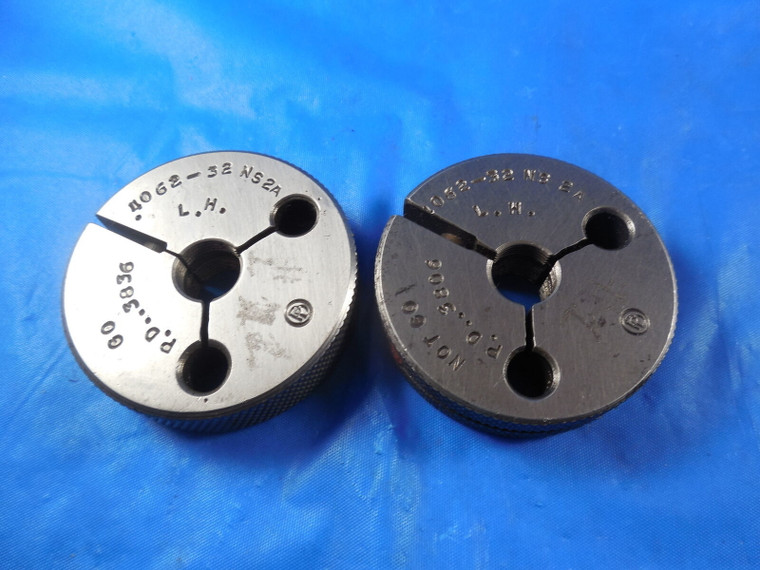 13/32 32 NS 2A LEFT HAND THREAD RING GAGES .4062 GO NO GO P.D.'S = .3836 & .3806