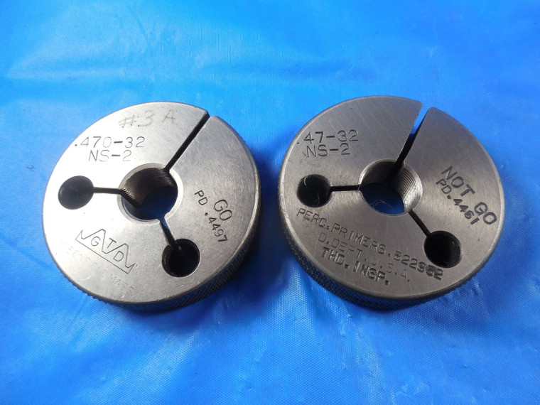 .470 32 NS 2 THREAD RING GAGES 1/2 UNDERSIZE GO NO GO PDS = .4497 & .4461 TOOL