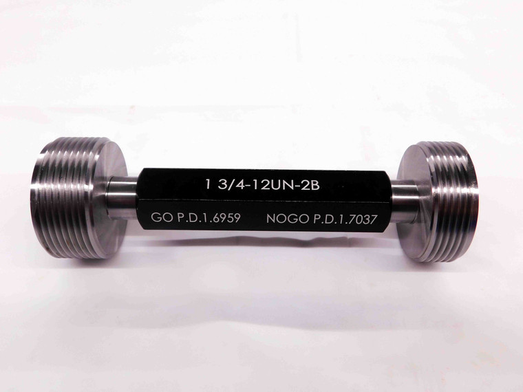 NEW 1 3/4 12 UN 2B THREAD PLUG GAGE 1.75 GO NO GO P.D.'S = 1.6959 & 1.7037 TOOL