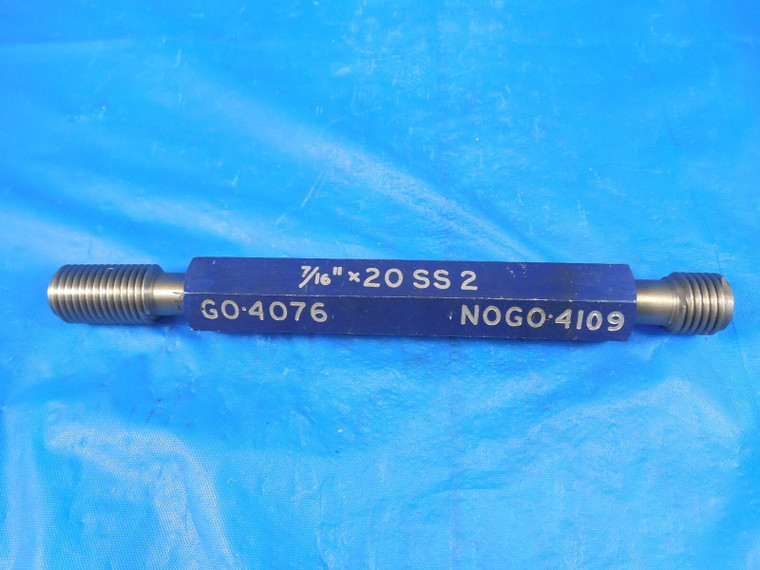 7/16 20 SS 2 THREAD PLUG GAGE .4375 GO NO GO P.D.'S = .4076 & .4109 QUALITY TOOL