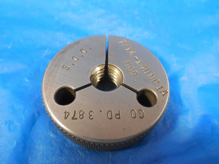 7/16 14 UNC 1A MODIFIED THREAD RING GAGE .4375 GO ONLY P.D. = .3874 MOD.