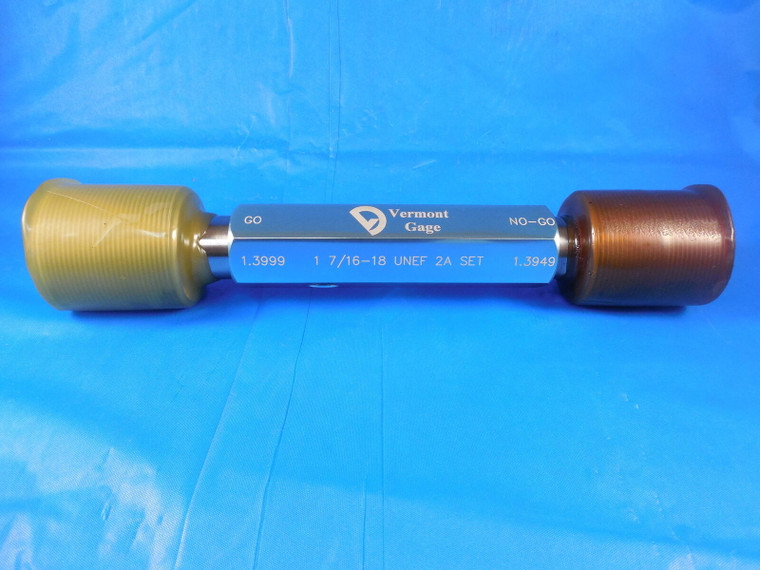 1 7/16 18 UNEF 2A SET VERMONT THREAD PLUG GAGE 1.4375 GO NO GO PDS 1.3999 1.3949