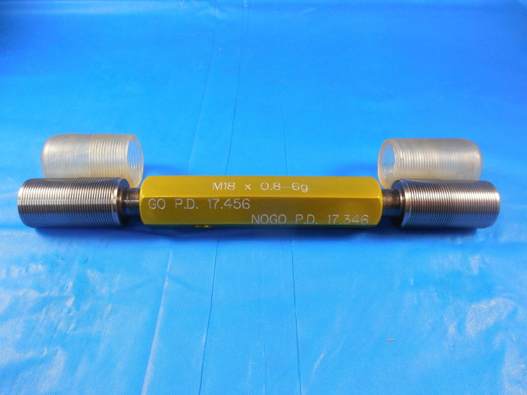M18 X 0.8 6g SET METRIC THREAD PLUG GAGE 18.0 .8 GO NO GO PD'S = 17.456 & 17.346