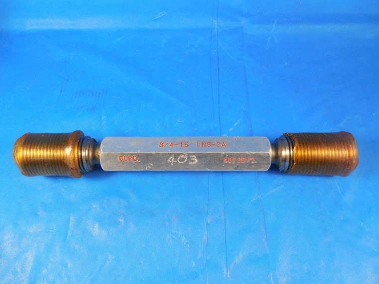 3/4 16 UNS 2A SET THREAD PLUG GAGE .75 GO NO GO P.D.'S = .6979 & .6929 UNDERSIZE