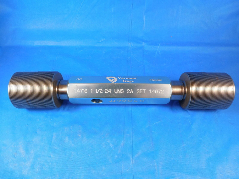 1 1/2 24 UNS 2A SET VERMONT THREAD PLUG GAGE 1.5 GO NO GO PD'S = 1.4716 & 1.4672