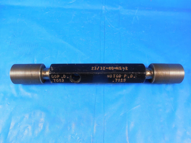23/32 48 NS 2 SET THREAD PLUG GAGE .71875 GO NO GO P.D.'S= .7052 & .7015 SETTING