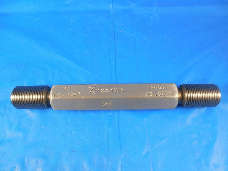 5/8 24 NEF 2 SET THREAD PLUG GAGE .625 GO NO GO P.D.'S = .5939 & .5898 SETTING