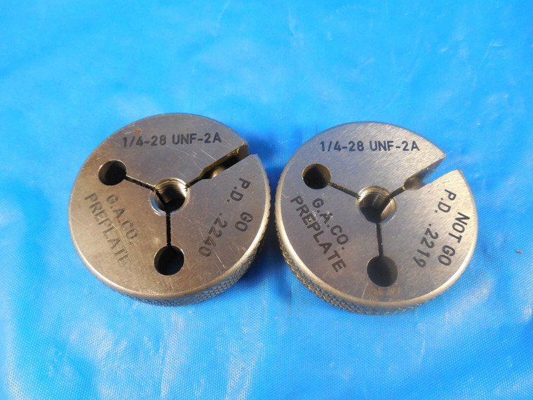 1/4 28 UNEF 2A PREPLATE THREAD RING GAGES .25 GO NO GO P.D.'S= .2240 & .2219 B/P