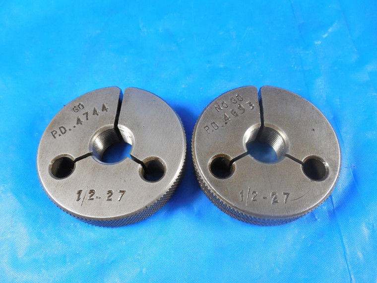 1/2 27 THREAD RING GAGES .5 GO NO GO PD'S = .4744 & .4693 INSPECTION TOOL 1/2-27