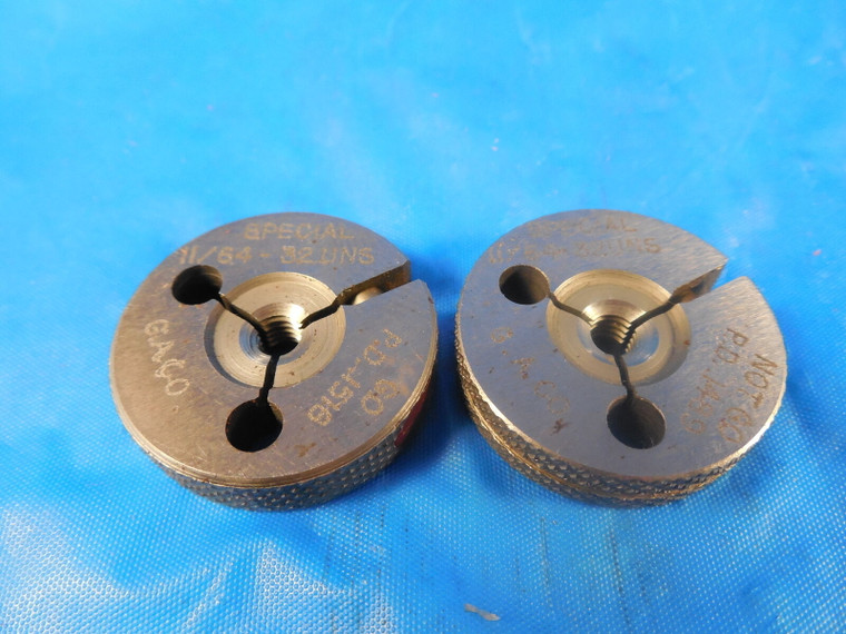 11/64 32 UNS SPECIAL THREAD RING GAGES .172 GO NO GO P.D.'S= .1516 & .1489 SPEC.
