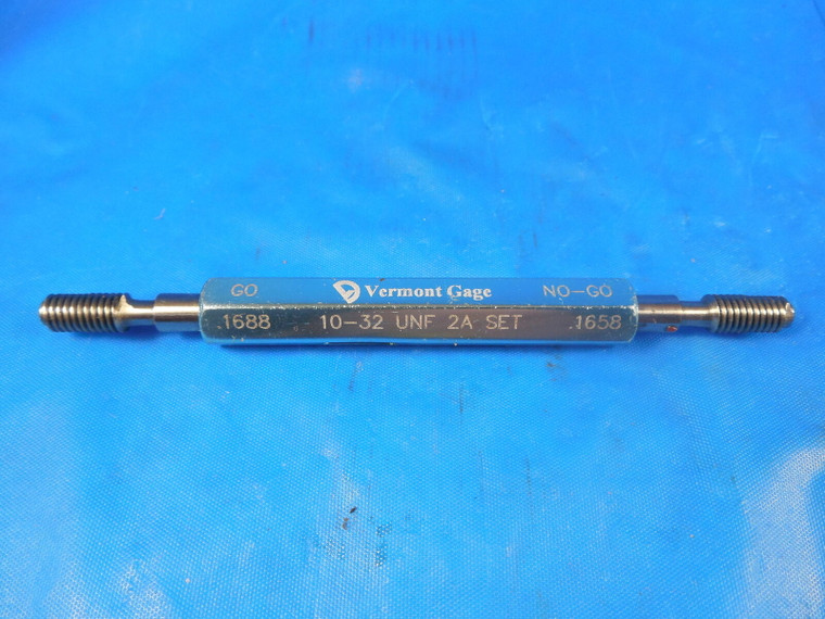 10 32 UNF 2A VERMONT SET THREAD PLUG GAGE #10 .190 GO NO GO PDS' = .1688 & .1658