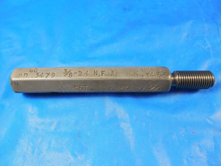3/8 24 NF 3 SET THREAD PLUG GAGE .375 NO GO ONLY P.D. = .3455 INSPECTION 3/8-24