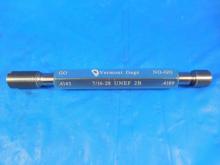 7/16 28 UNEF 2B VERMONT THREAD PLUG GAGE .4375 GO NO GO P.D.'S = .4143 & .4189