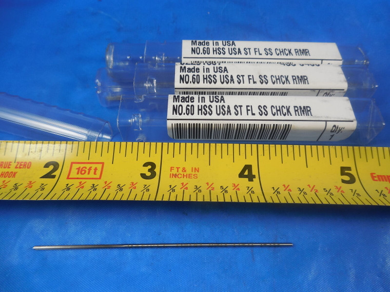 3PCS No. 60 HSS CHUCKING REAMER STRAIGHT FLUTE USA MADE