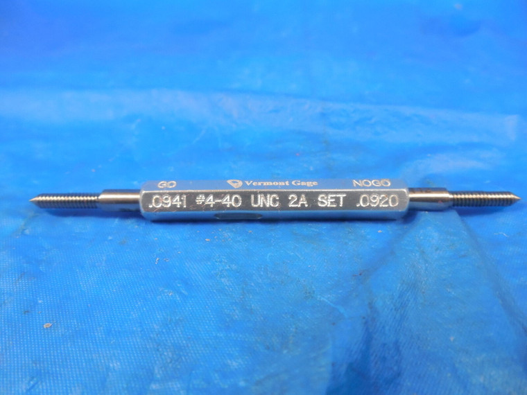 4 40 UNC 2A PREPLATE SET THREAD PLUG GAGE #4 .112 GO NO GO P.D.'S= .0941 & .0920