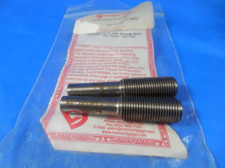 7/16 24 UNS 2A SET THREAD PLUG GAGE .4375 GO NO GO P.D.'S = .4093 & .4055 TOOLS