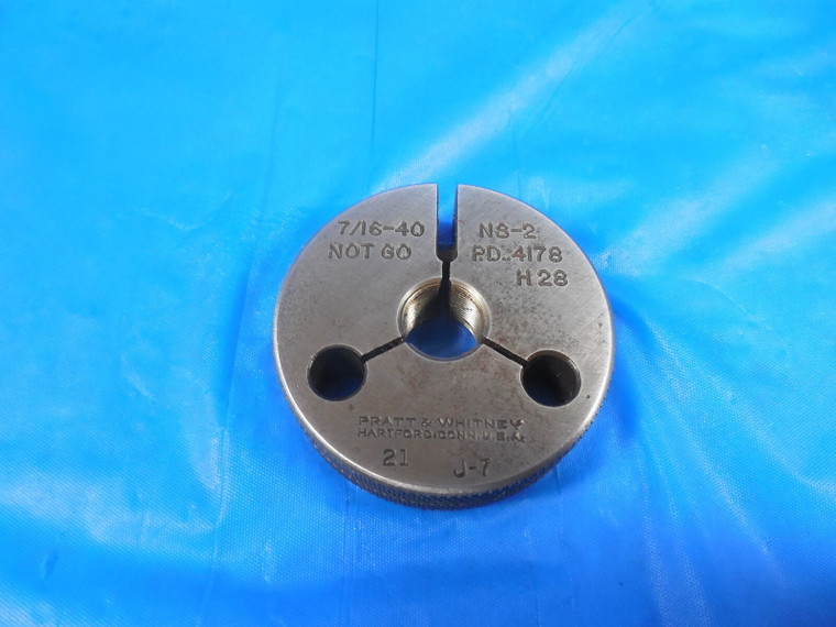 7/16 40 NS 2 THREAD RING GAGE .4375 NO GO ONLY P.D. = .4178 QUALITY 7/16-40 H28