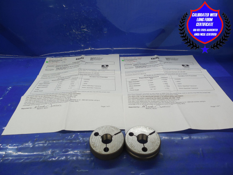 3/4 16 UNF 3A CERTIFIED THREAD RING GAGES .75 GO NO GO P.D.'S = .7094 & .7056 - JF2859WMRL