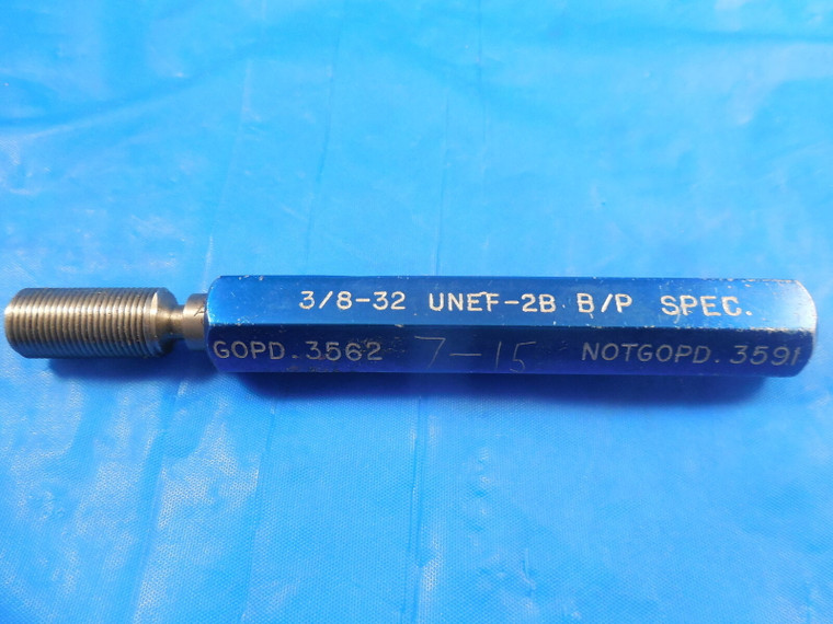 3/8 32 UNEF 2B BEFORE PLATE SPECIAL THREAD PLUG GAGE .375 GO ONLY P.D. = .3562