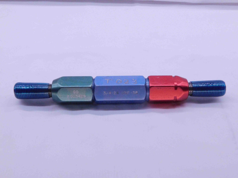 3/8 24 UNF 3B THREAD PLUG GAGE .375 .3750 GO NO GO P.D.'S = .3479 & .3516 CHECK - 38243BP1