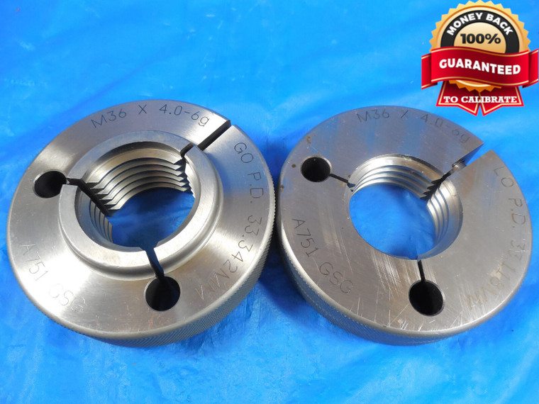 M36 X 4.0 6g METRIC THREAD RING GAGES 36.0 4 GO NO GO P.D.'S = 33.342 & 33.118
