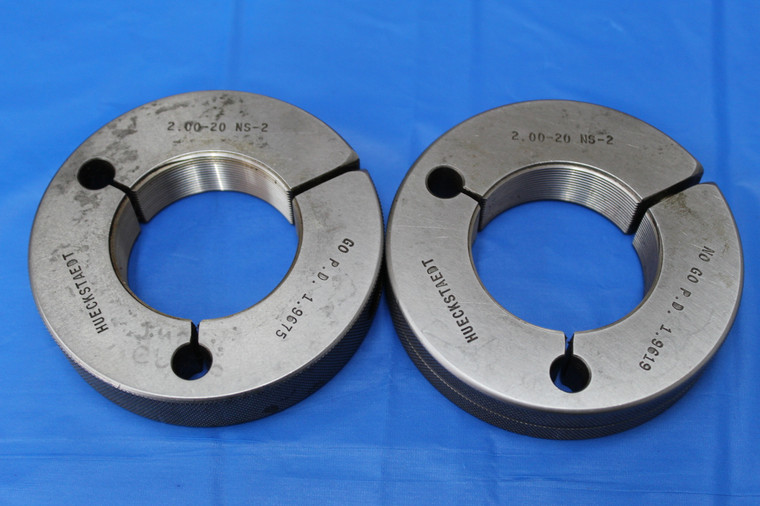 2" 20 NS 2 THREAD RING GAGES 2.0 GO NO GO P.D.'S = 1.9675 & 1.9619 INSPECTION