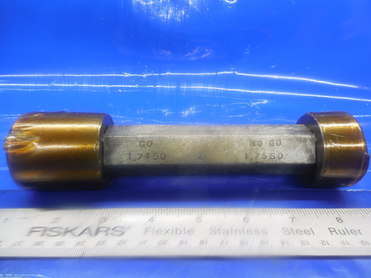 1.7450 & 1.7550 CLASS Z SMOOTH PIN PLUG GAGE GO NO GO 1.750 UNDER-OVERSIZE 1 3/4
