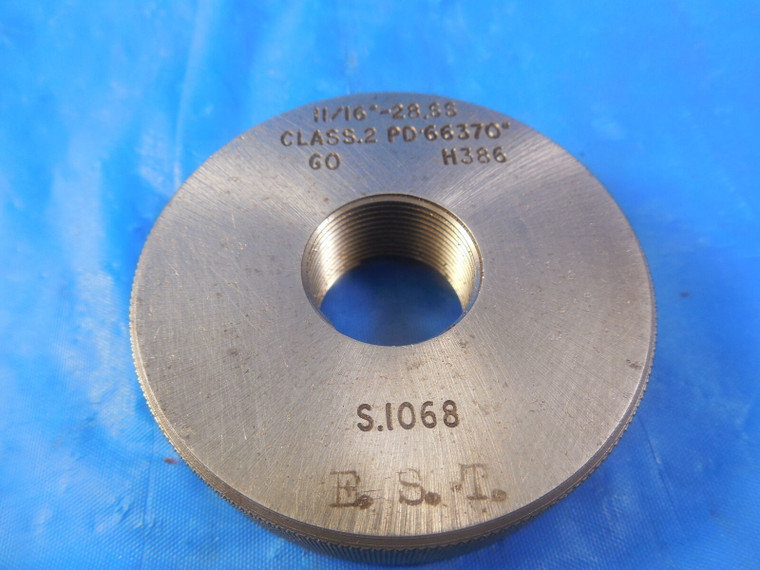 11/16 28 SS CLASS 2 SOLID THREAD RING GAGE .6875 GO ONLY P.D. = .66370 QUALITY