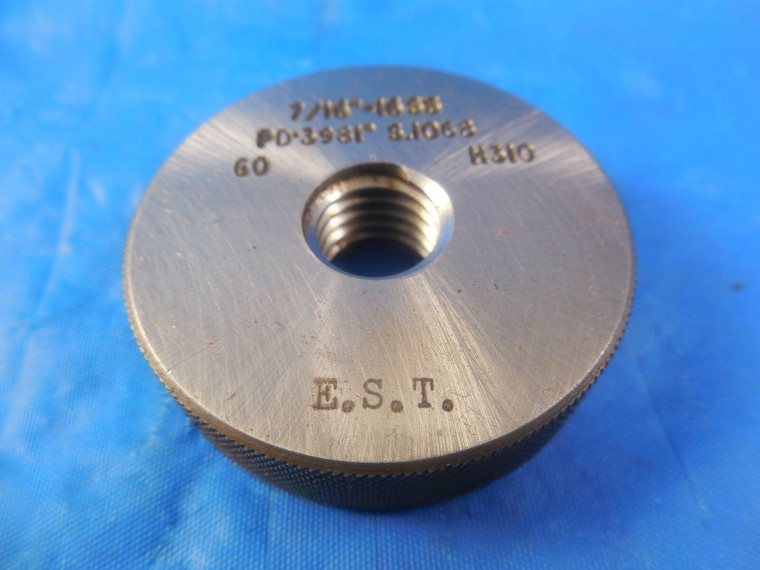7/16 16 SS SOLID THREAD RING GAGE .4375 GO ONLY P.D. = .3981 INSPECTION TOOL