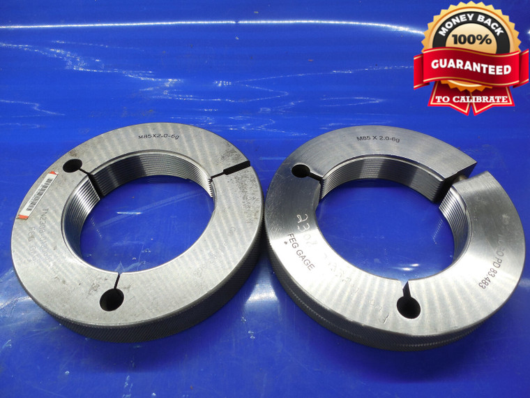 M85 X 2 6g METRIC THREAD RING GAGES 85.0 2.0 GO NO GO P.D.'S = 83.663 & 83.483