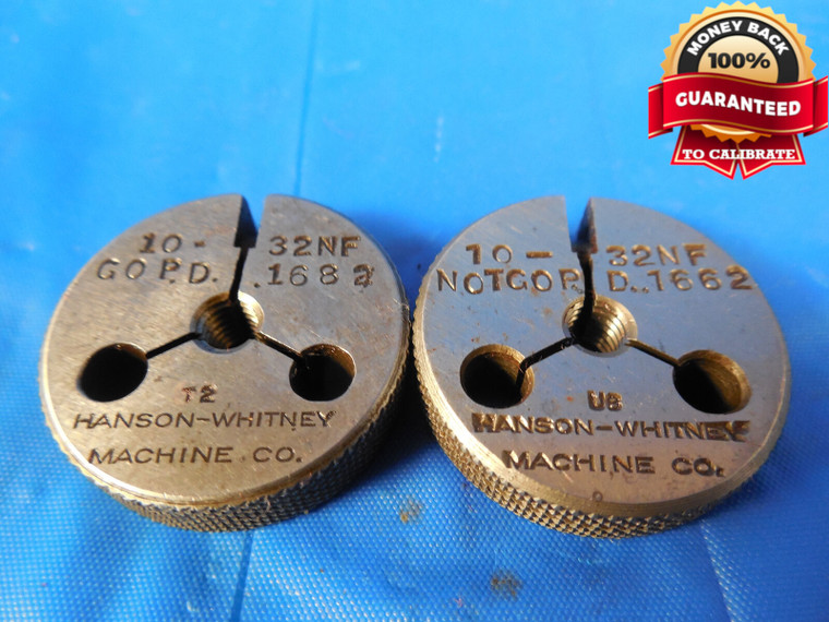 10 32 NF SPECIAL PITCH THREAD RING GAGES #10 .190 GO NO GO P.D.'S= .1682 & .1662
