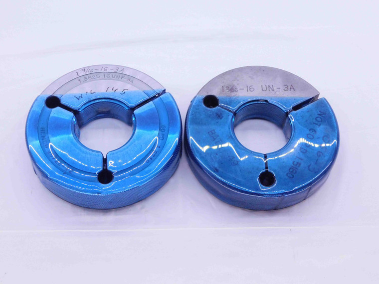 1 9/16 16 UNF 3A THREAD RING GAGES 1.5625 GO NO GO P.D.'S = 1.5219 & 1.5180 - JF2117MU