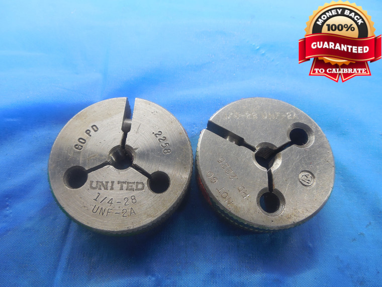 1/4 28 UNF 2A THREAD RING GAGES .25 .250 .2500 GO NO GO P.D.'S = .2258 & .2225 - 14282AR1