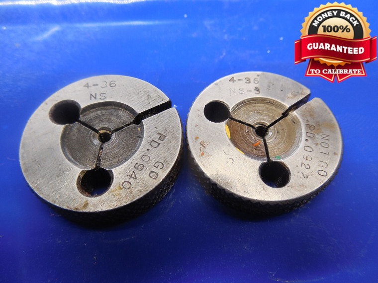 4 36 NS 3 THREAD RING GAGES #4 .112 GO NO GO P.D.'S = .0940 & .0922 4-36 NS-3