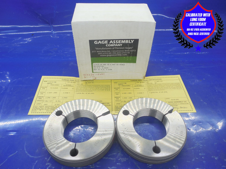 CERTIFIED 2 3/8 18 UNS SPECIAL THREAD RING GAGES 2.375 GO NO GO = 2.3239 2.3188