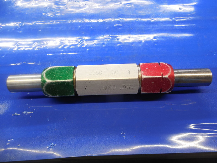 .7650 & .7670 DIA. CLASS Y SMOOTH PIN PLUG GAGE GO NO GO OVERSIZE .75 .7500 3/4