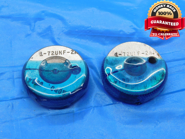 1 72 UNF 2A THREAD RING GAGES #1 .073 .0730 GO NO GO P.D.'S = .0634 & .0615 - CS3724BU