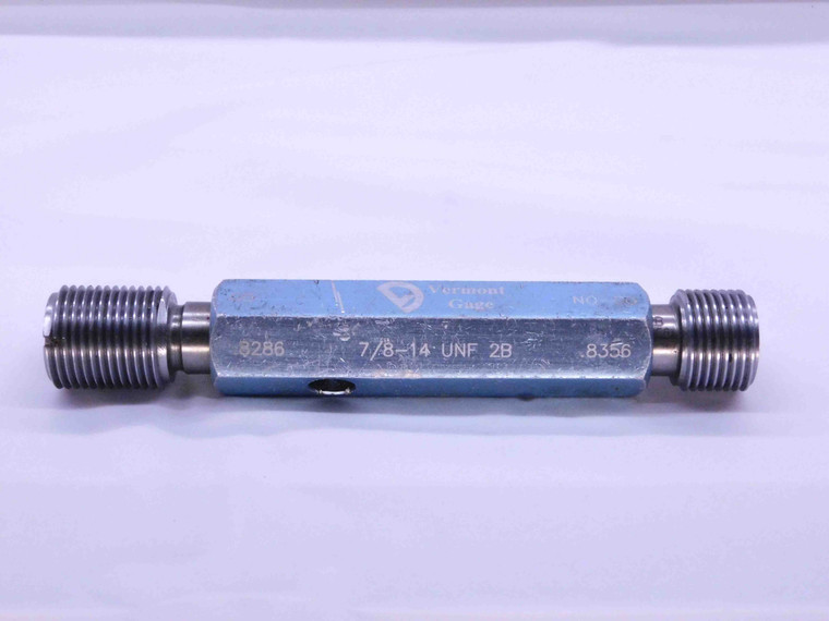 7/8 14 UNF 2B VERMONT THREAD PLUG GAGE .875 GO NO GO P.D.'S = .8286 & .8356 - JF2543RTB