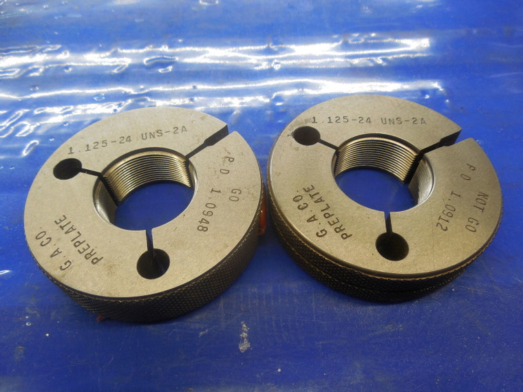1 1/8 24 UNS 2A PREPLATE THREAD RING GAGES 1.125 GO NO GO PDS= 1.0948 1.0912 B/P