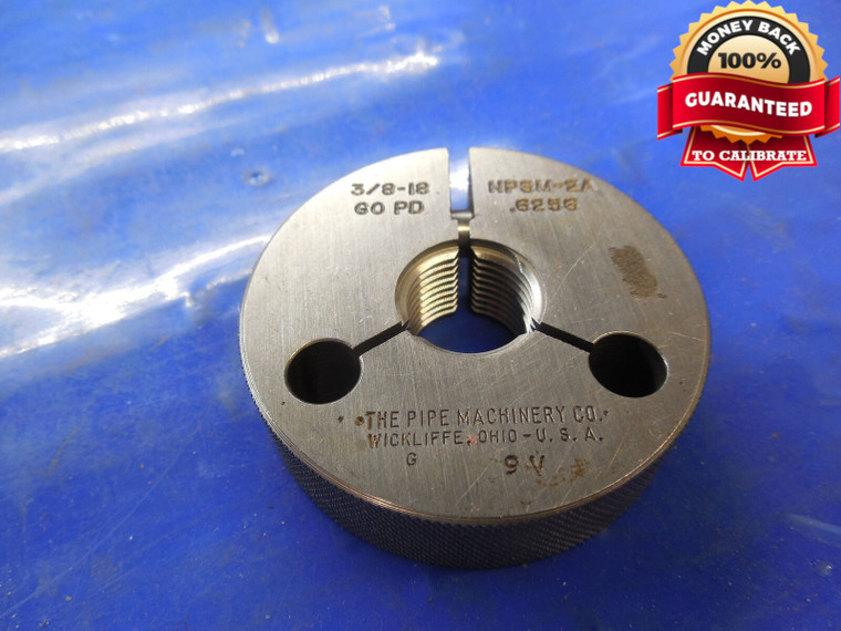 3/8 18 NPSM 2A PIPE THREAD RING GAGE .375 GO ONLY P.D. = .6256 3/8-18 NPSM-2A