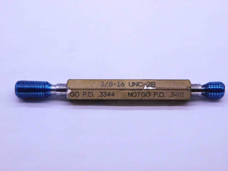 3/8 16 UNC 2B THREAD PLUG GAGE .375 .3750 GO NO GO P.D.'S = .3344 & .3401 CHECK - 38162BP1