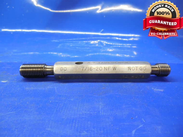 7/16 20 NF W OVER BASIC SET THREAD PLUG GAGE .4375 GO NO GO PD'S = .4068 & .4078
