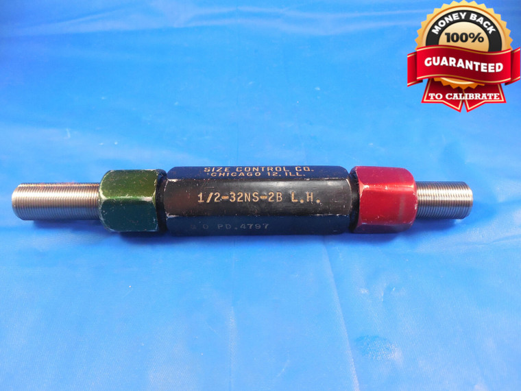 1/2 32 NS 2B LEFT HAND THREAD PLUG GAGE .5 GO NO GO P.D.'S= .4797 & .4841 1/2-32