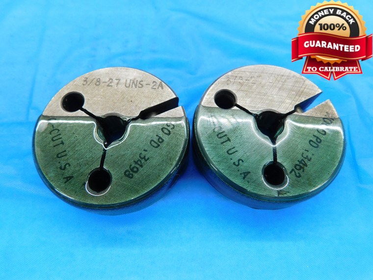3/8 27 UNS 2A THREAD RING GAGES .375 .3750 GO NO GO P.D.'S = .3498 & .3462 CHECK - JF0814SLRL