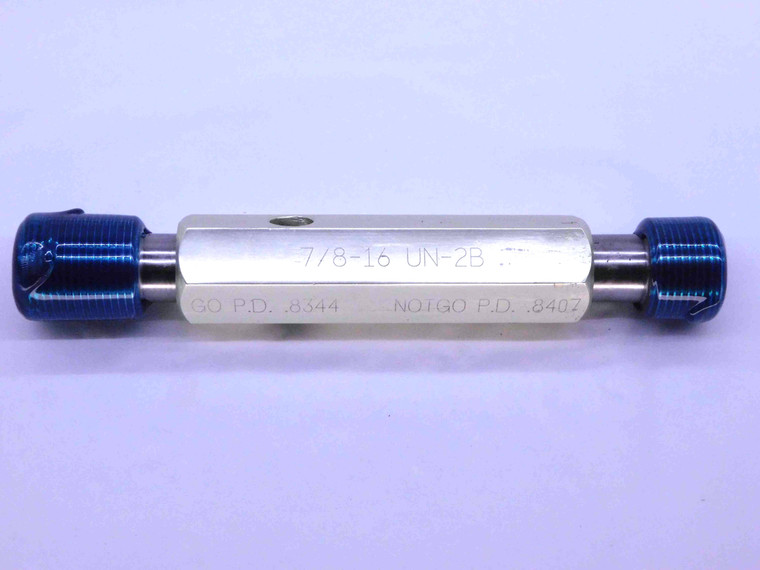 7/8 16 UN 2B THREAD PLUG GAGE .875 .8750 GO NO GO P.D.'S = .8344 & .8407 CHECK - TS0326BU