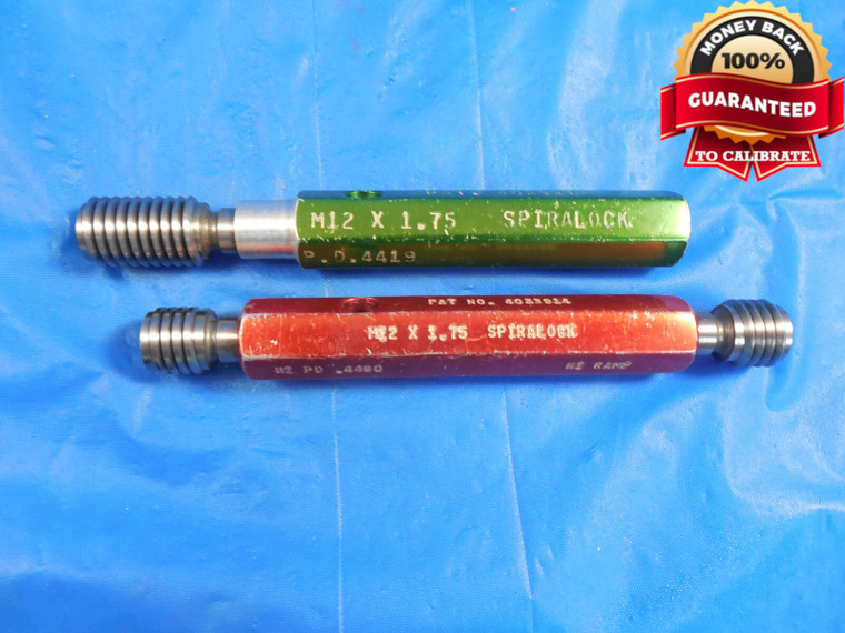 M12 X 1.75 SPL SPIRALOCK THREAD PLUG GAGE 12.0 GO NO GO PDS .4419 .4480 HI RAMP