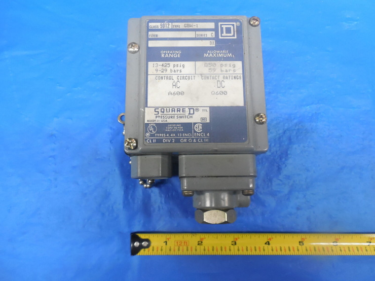 USED SQUARE D PRESSURE SWITCH TYPE GBW-1 CLASS 9012 SERIES C 13-425-850 PSIG