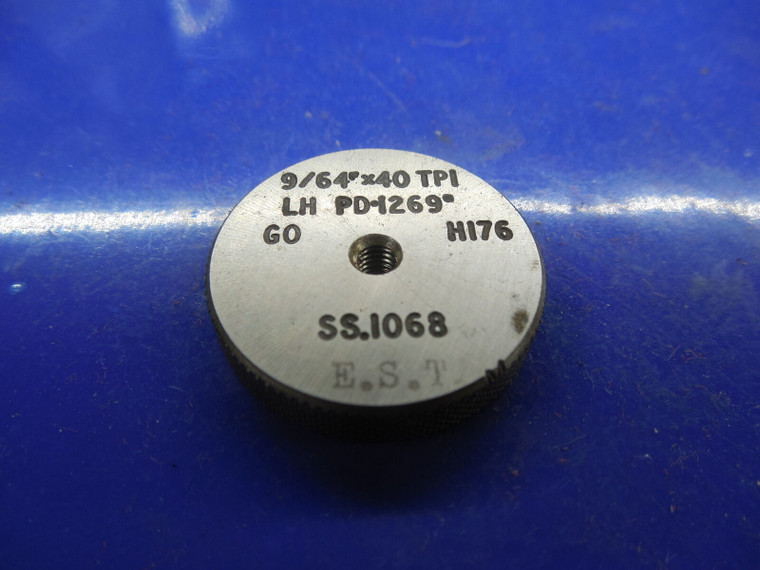 BUDGET 9/64 40 LEFT HAND SOLID THREAD RING GAGE .140625 GO ONLY P.D. = .1269 LH