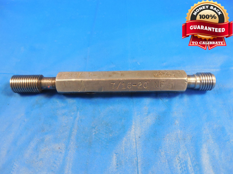 7/16 20 NF 3 BEFORE PLATE THREAD PLUG GAGE .4375 GO NO GO P.D.'S = .4055 & .4076